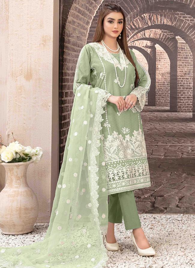 Faux Georgette Pista Green Party Wear Embroidery Work Pakistani Suit